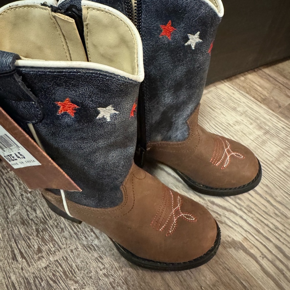 Brown & Navy Star Embroidered Cowboy Boots